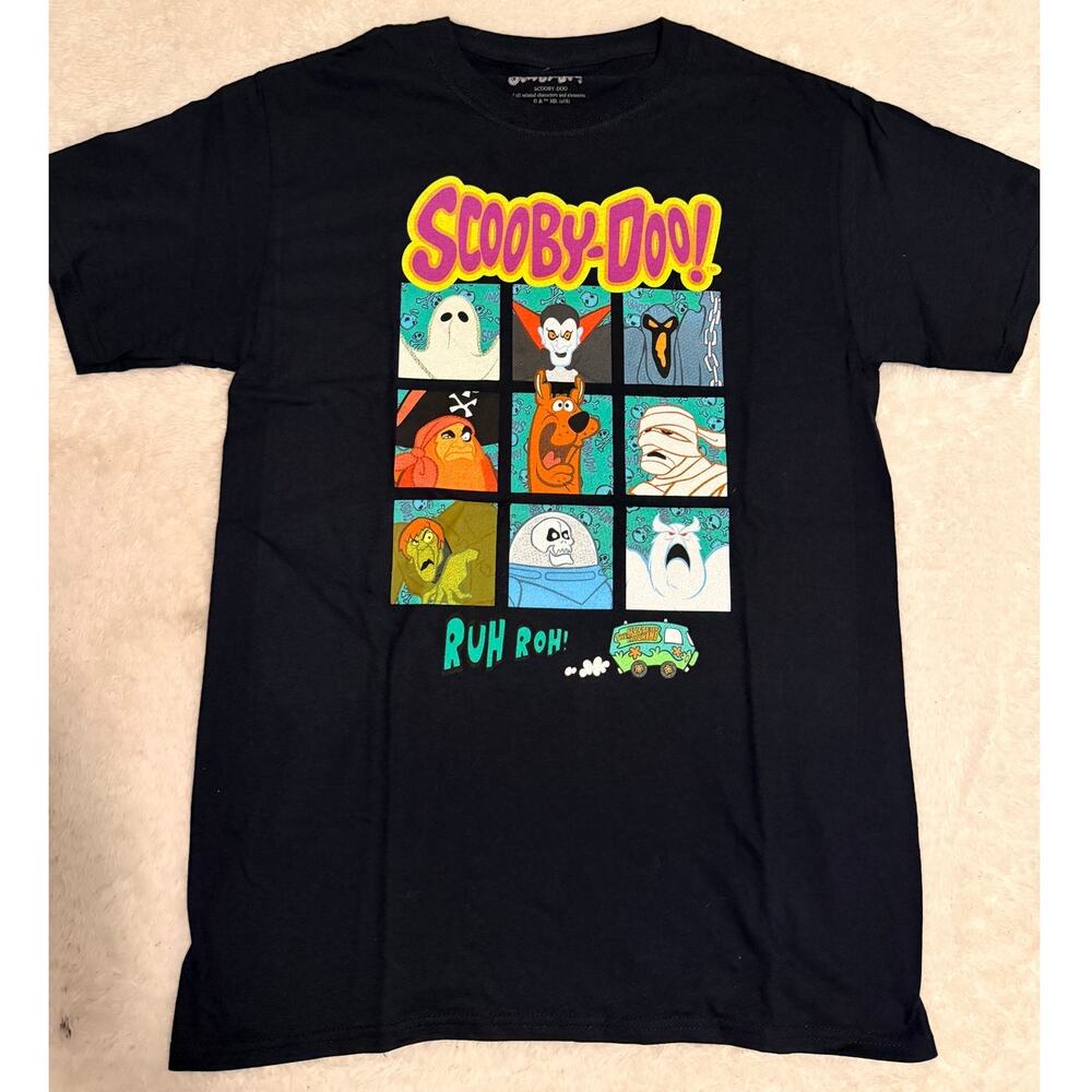 Scooby-Doo Ruh Roh Grid Graphic Tee Small Black Cartoon Shirt Small nwot